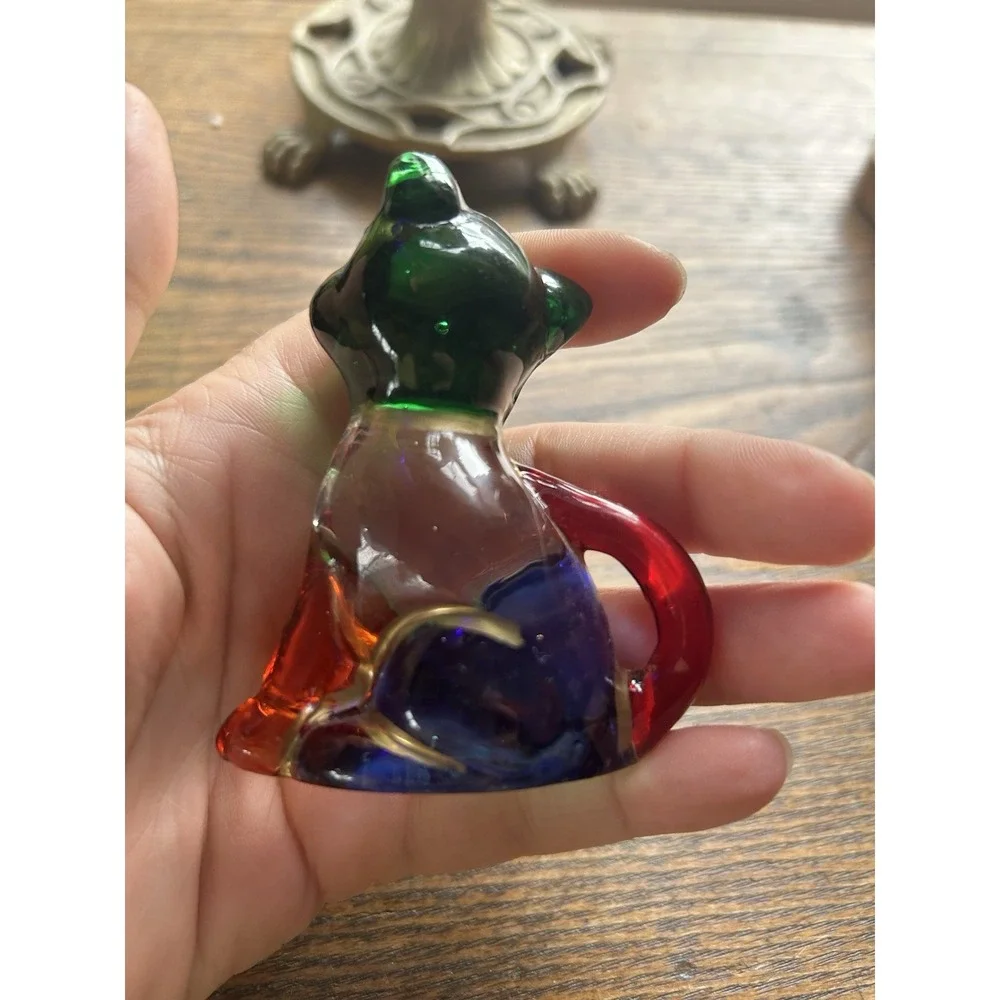 🐈⬛ C C Zecchin Multicolor Glass Cat Figurine Made in Murano Italy Color Block